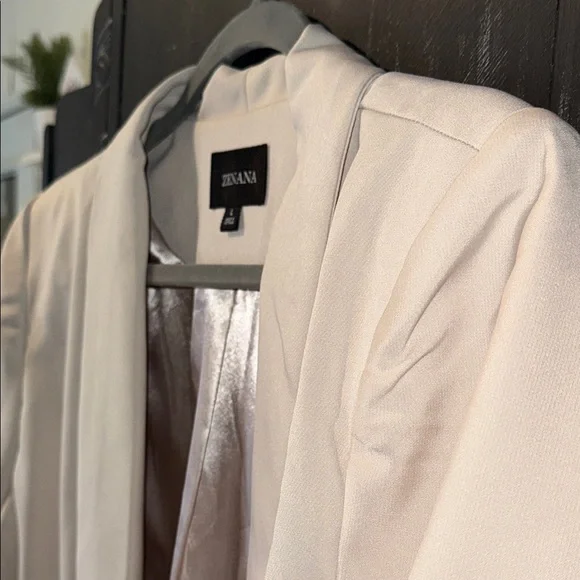 ZENANA WOVEN 3/4 RUCHED SLEEVE OPEN FRONT CLASSIC BLAZER - Picture 13 of 13